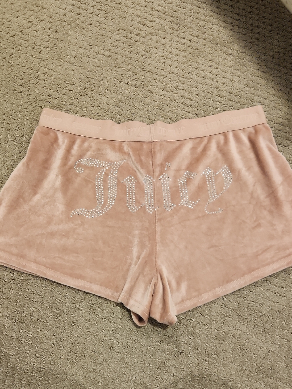 Juicy Couture Blush Pink Velour Rhinestone Logo Shorts XL
